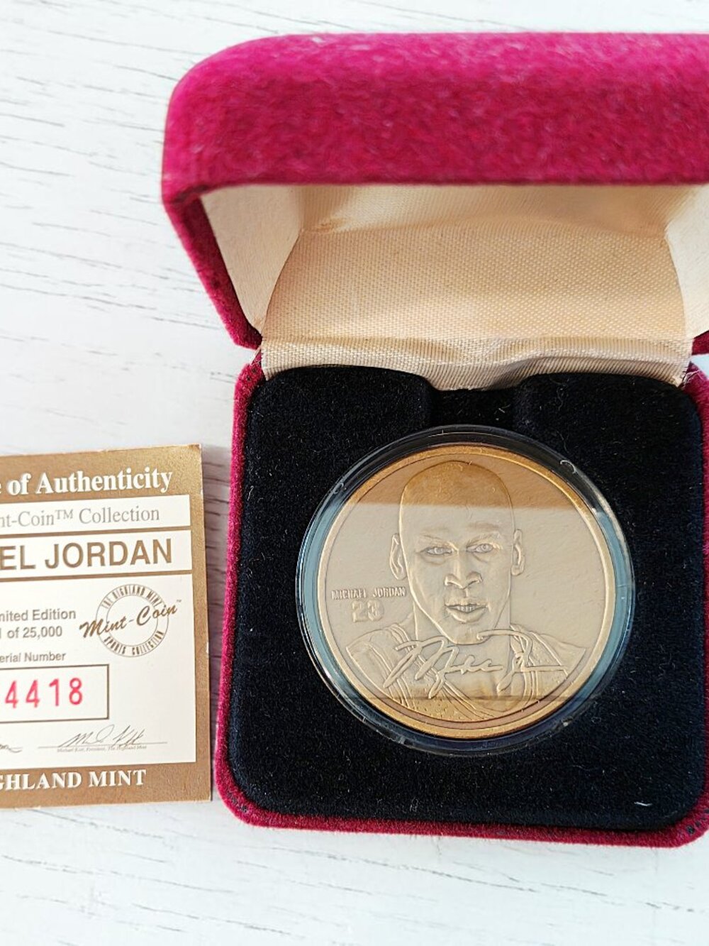 Limited Michael Jordan Highland Mint Bronze Coin w COA, Basketball Collectible